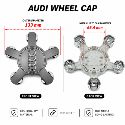 Star Shape Wheel Center Caps Compatible With AUDI | Aftermarket Set of 4 With Three Color Options