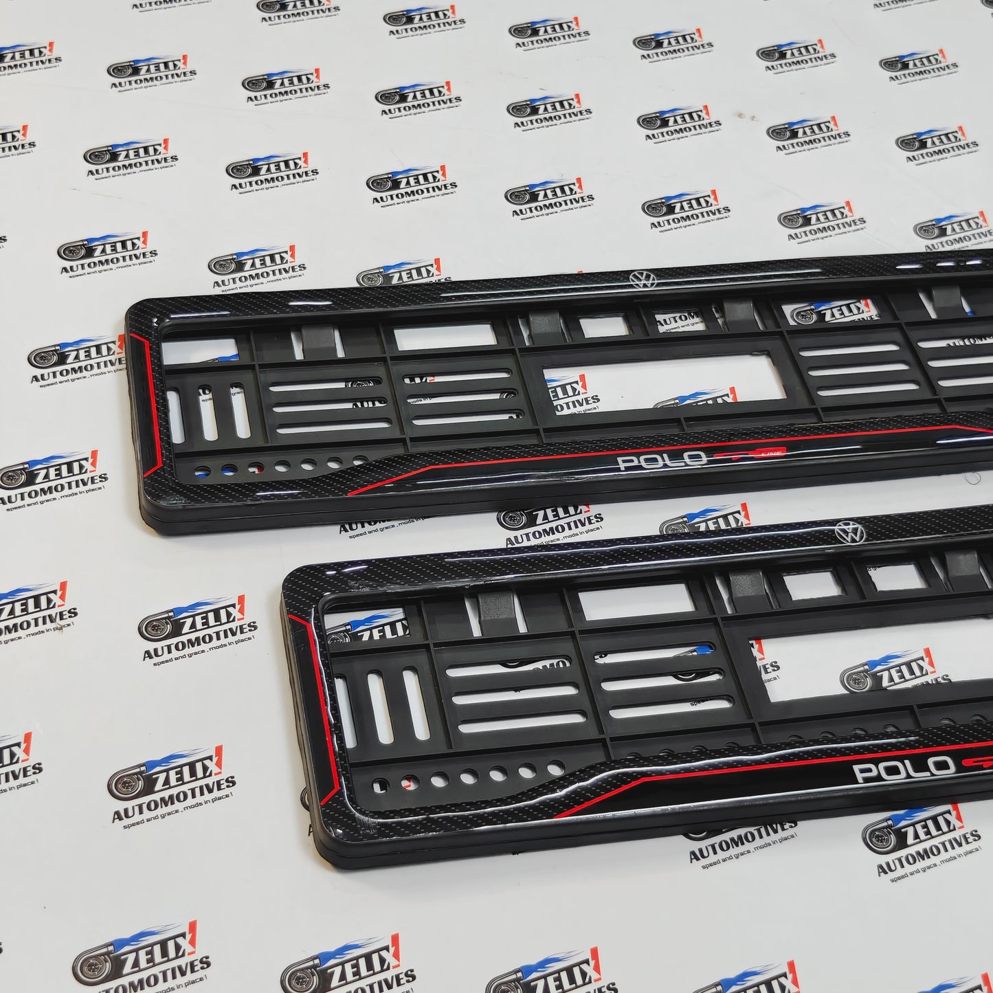 VW Polo Number Plate Frames (Pair) | 3D Carbon Finish