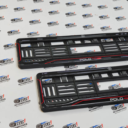 VW Polo Number Plate Frames (Pair) | 3D Carbon Finish