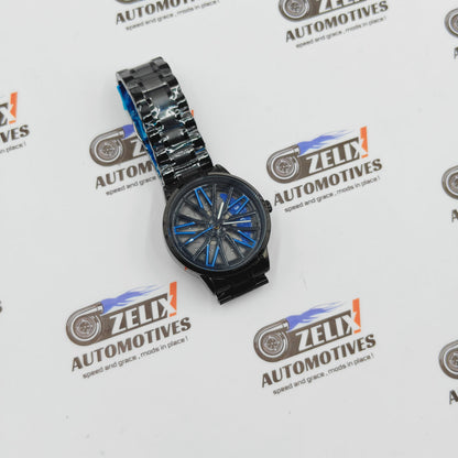 Alloy Wheel Rolling Design Analog Wrist Watch | Premium Black Finish