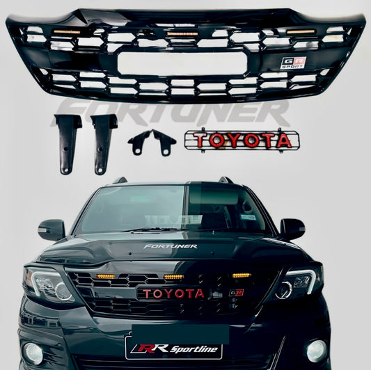 Toyota Fortuner GR Sport Front Grill with LED Light | Compatible With Type 4 Glossy Black Finish