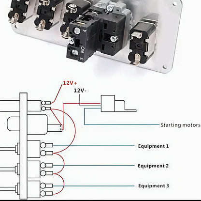 12V 5-in-1 Carbon Fiber Racing Switch Panel Kit | Red Illuminated Car Start Button