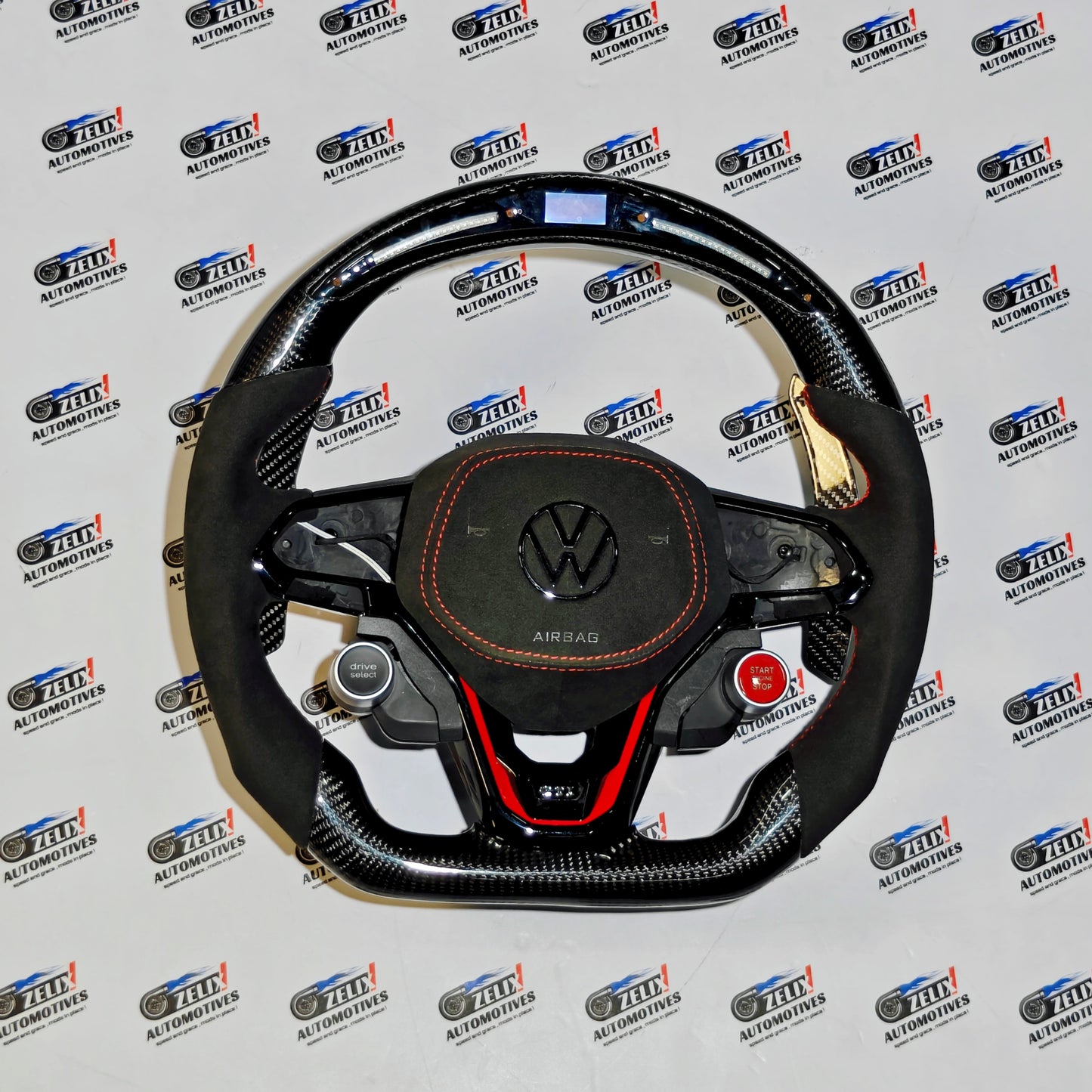 VW Virtus OG Carbon & Alcantara Finish Steering Wheel | with Paddle Shifters & Start Button