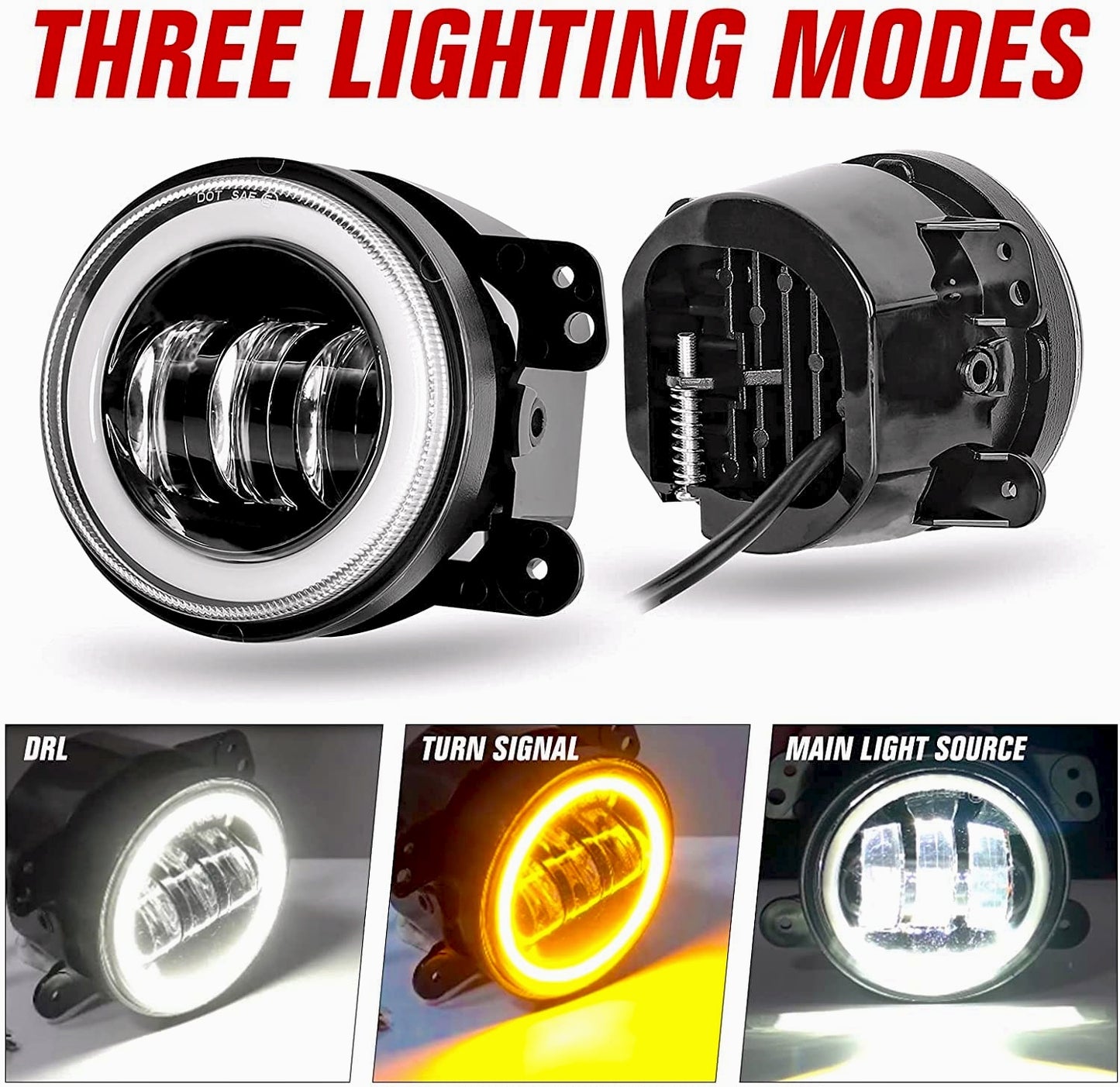 Universal Amber Ring DRL Fog Light With 3 Modes | Plug & Play