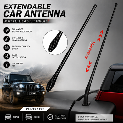 Extendable Car Antenna Matte Black Finish
