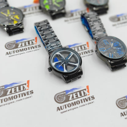 Alloy Wheel Rolling Design Analog Wrist Watch | Premium Black Finish