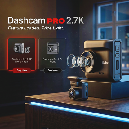 Qubo Dashcam Pro 2.7K with Rear Camera N-Series | Dual Dash cam system with QHD+ Resolution
