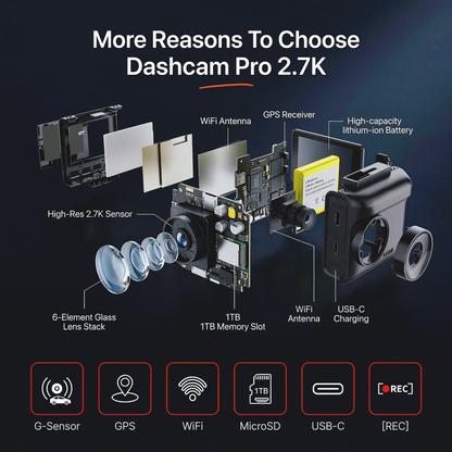 Qubo Dashcam Pro 2.7K with Rear Camera N-Series | Dual Dash cam system with QHD+ Resolution