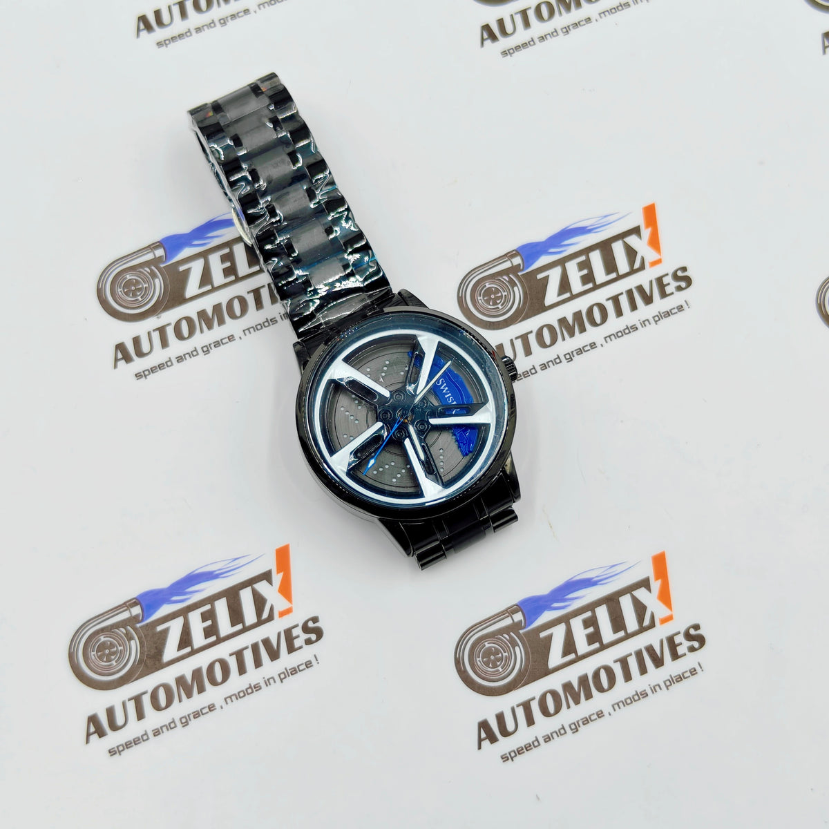 Alloy Wheel Rolling Design Analog Wrist Watch | Premium Black Finish