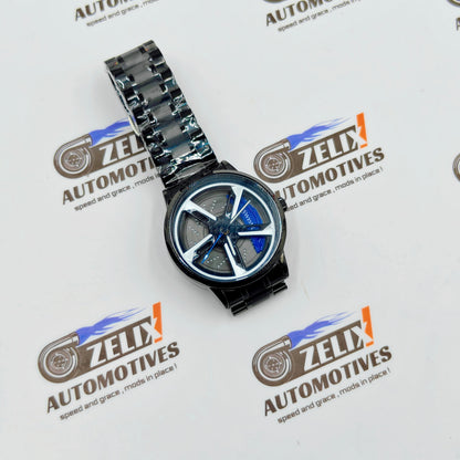 Alloy Wheel Rolling Design Analog Wrist Watch | Premium Black Finish