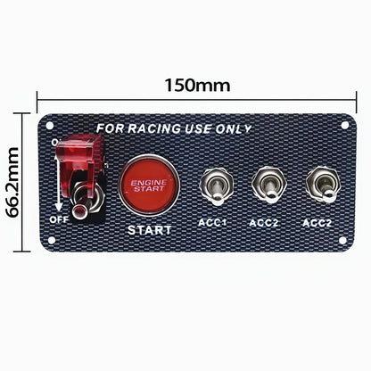 12V 5-in-1 Carbon Fiber Racing Switch Panel Kit | Red Illuminated Car Start Button