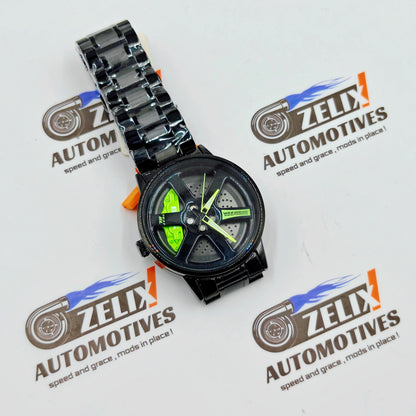 Alloy Wheel Rolling Design Analog Wrist Watch | Premium Black Finish