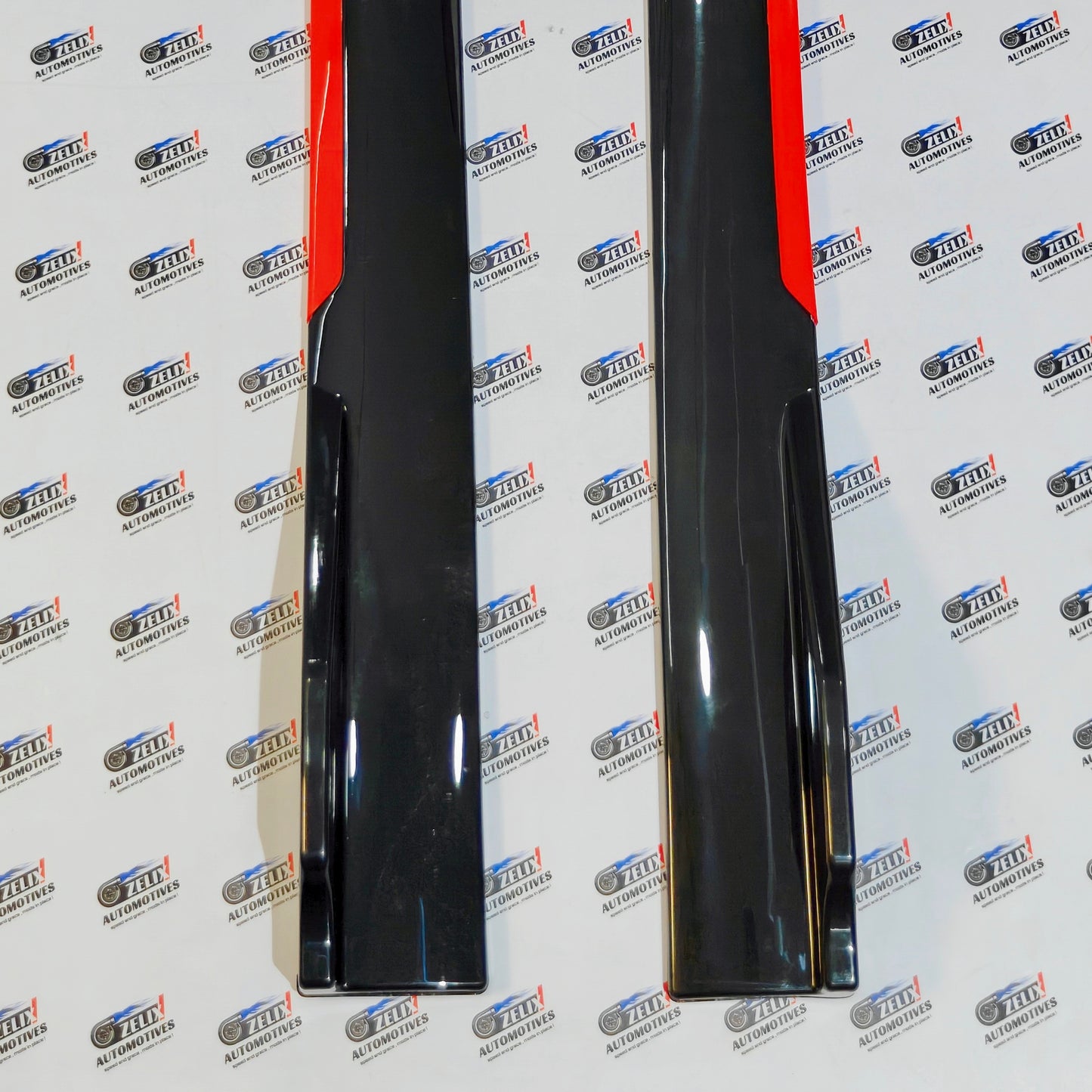 Universal Side Skirts Glossy Black with Red Accent | 120 cm