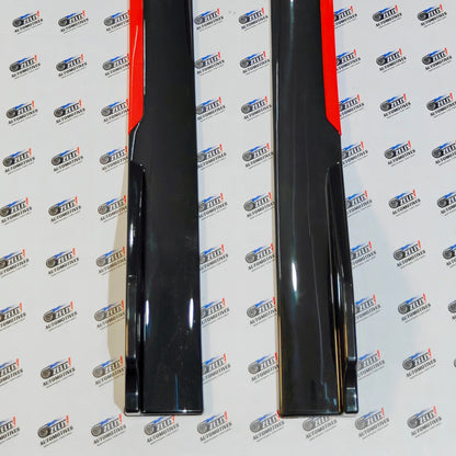 Universal Side Skirts Glossy Black with Red Accent | 120 cm
