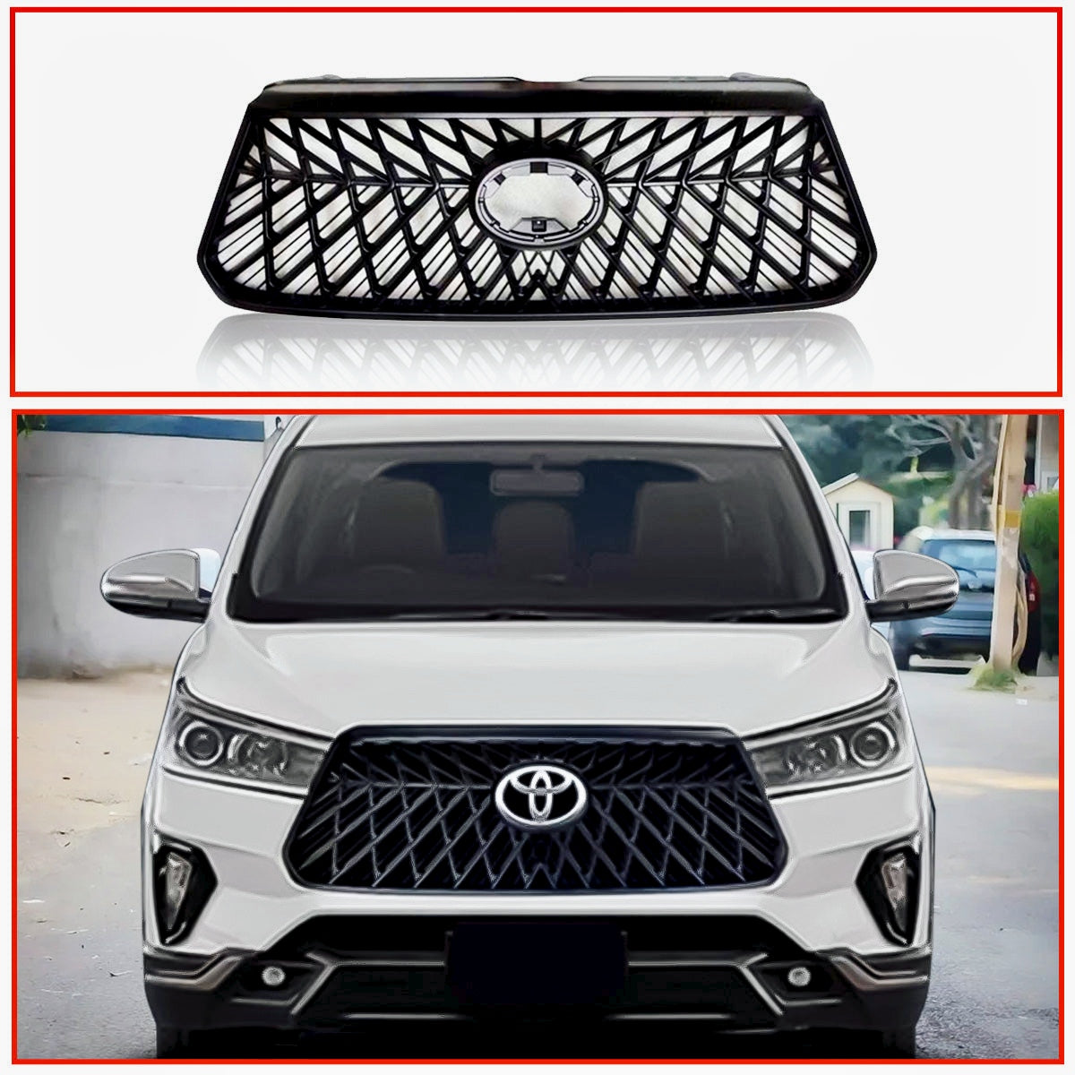 Toyota Innova Crysta Type 1 & Type 2 Lexus Style Front Grille | Aftermarket Glossy Black Finish