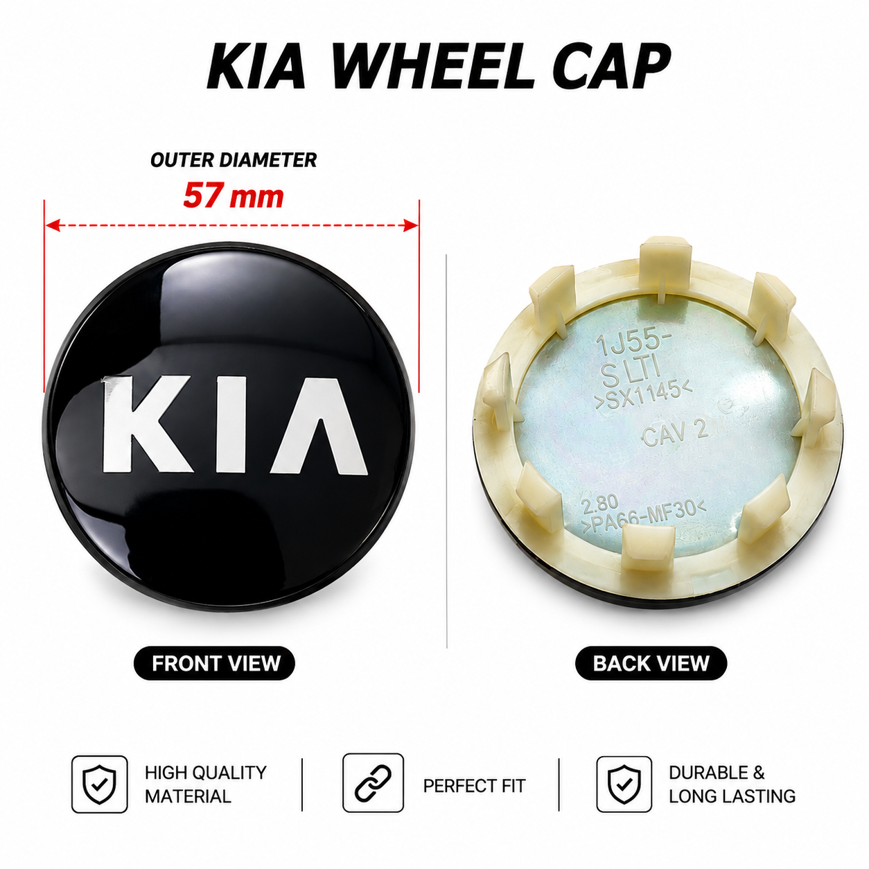 Kia Wheel Caps OEM-Design | Outer Diameter 57-mm