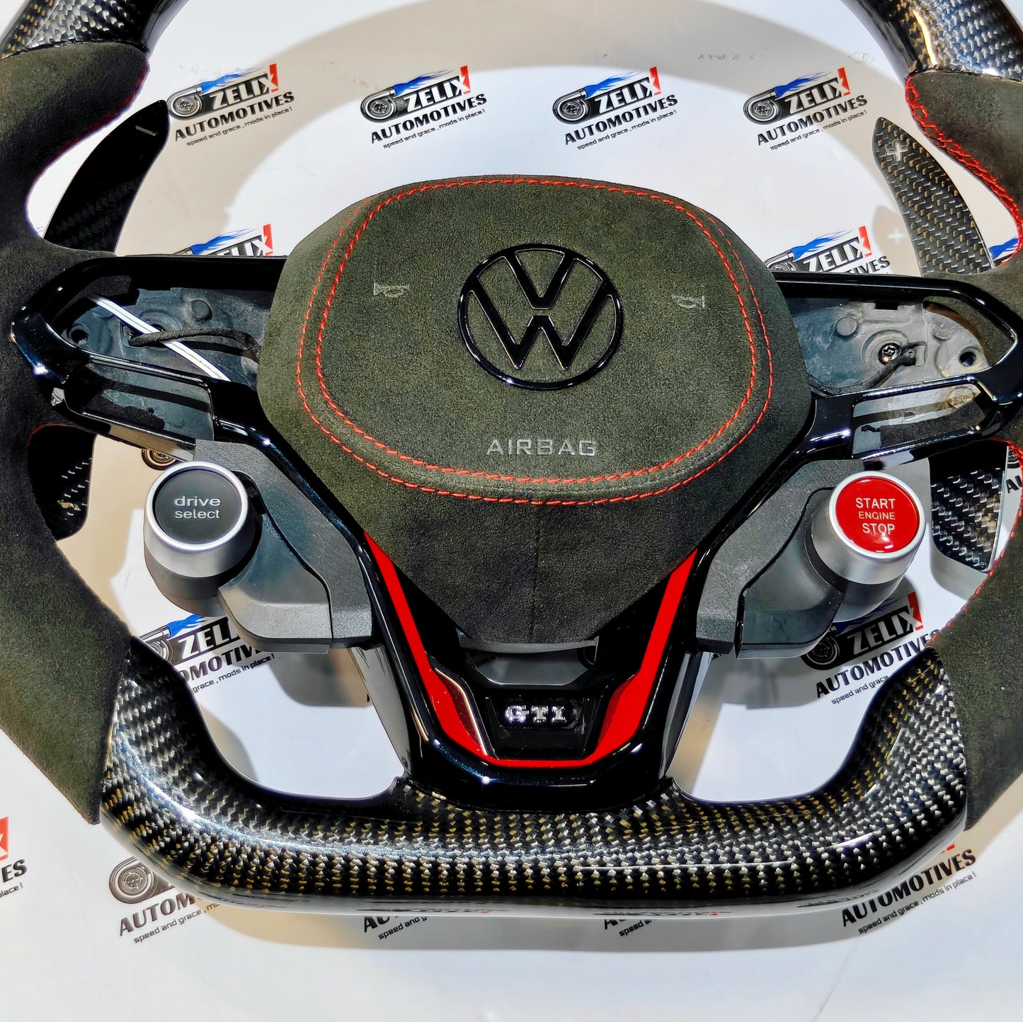 VW Virtus OG Carbon & Alcantara Finish Steering Wheel | with Paddle Shifters & Start Button