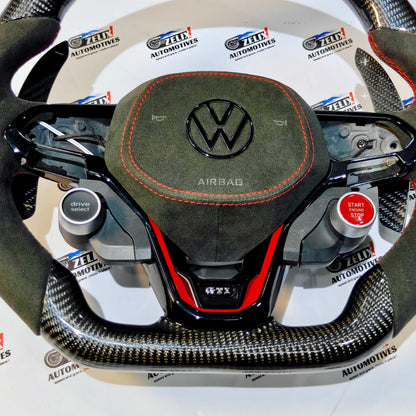 VW Virtus OG Carbon & Alcantara Finish Steering Wheel | with Paddle Shifters & Start Button