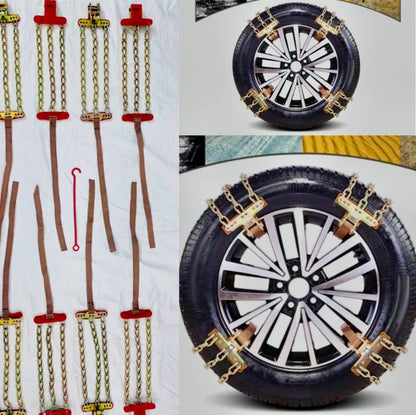 Tire Chains Set of-8 Anti-Skid Snow and Mud Grip | Heavy-Duty Universal Fit