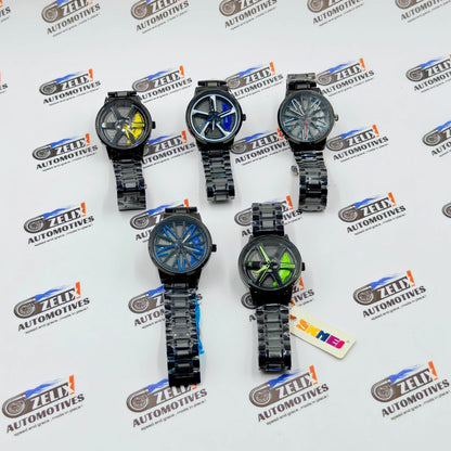 Alloy Wheel Rolling Design Analog Wrist Watch | Premium Black Finish