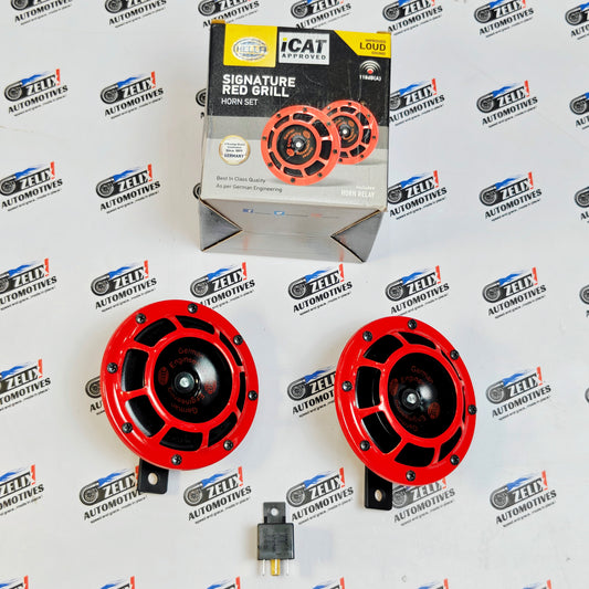 Hella Red Grill Super Tone Horn Set | Aftermarket Powerful  Dual-Horn Set