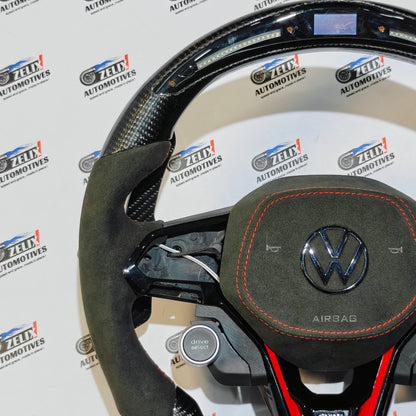 VW Virtus OG Carbon & Alcantara Finish Steering Wheel | with Paddle Shifters & Start Button