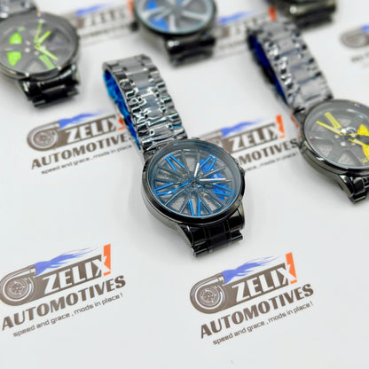 Alloy Wheel Rolling Design Analog Wrist Watch | Premium Black Finish