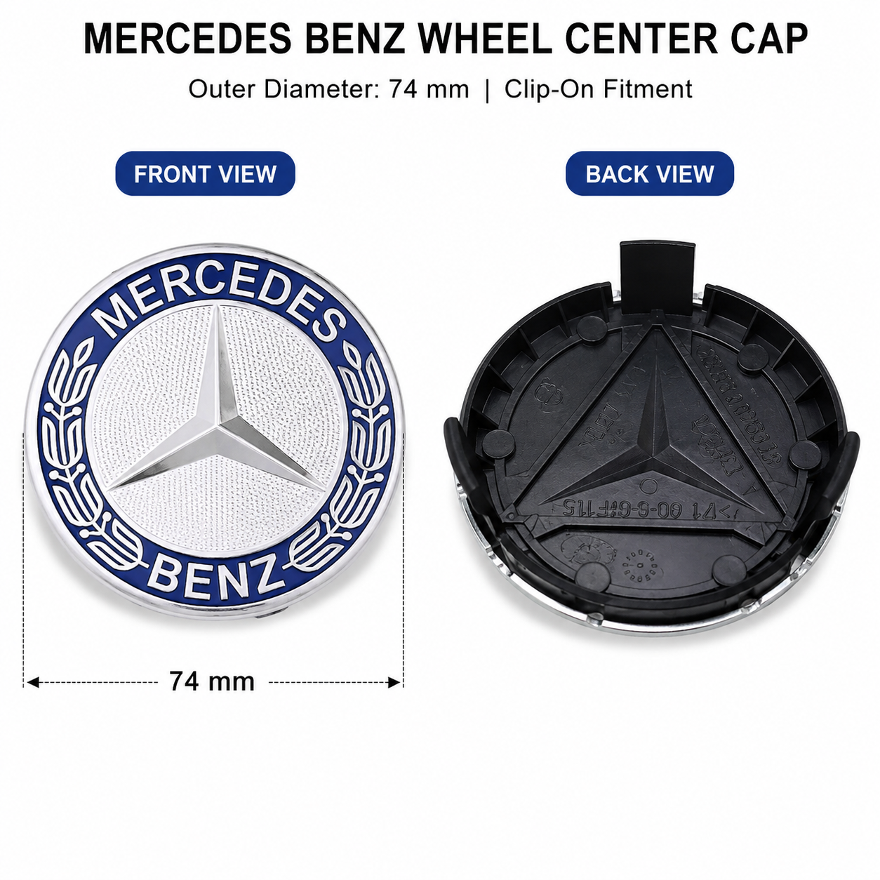 Mercedes Wheel Caps | Outer Diameter 74-mm