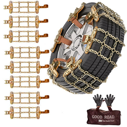 Tire Chains Set of-8 Anti-Skid Snow and Mud Grip | Heavy-Duty Universal Fit