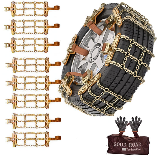 Tire Chains Set of-8 Anti-Skid Snow and Mud Grip | Heavy-Duty Universal Fit