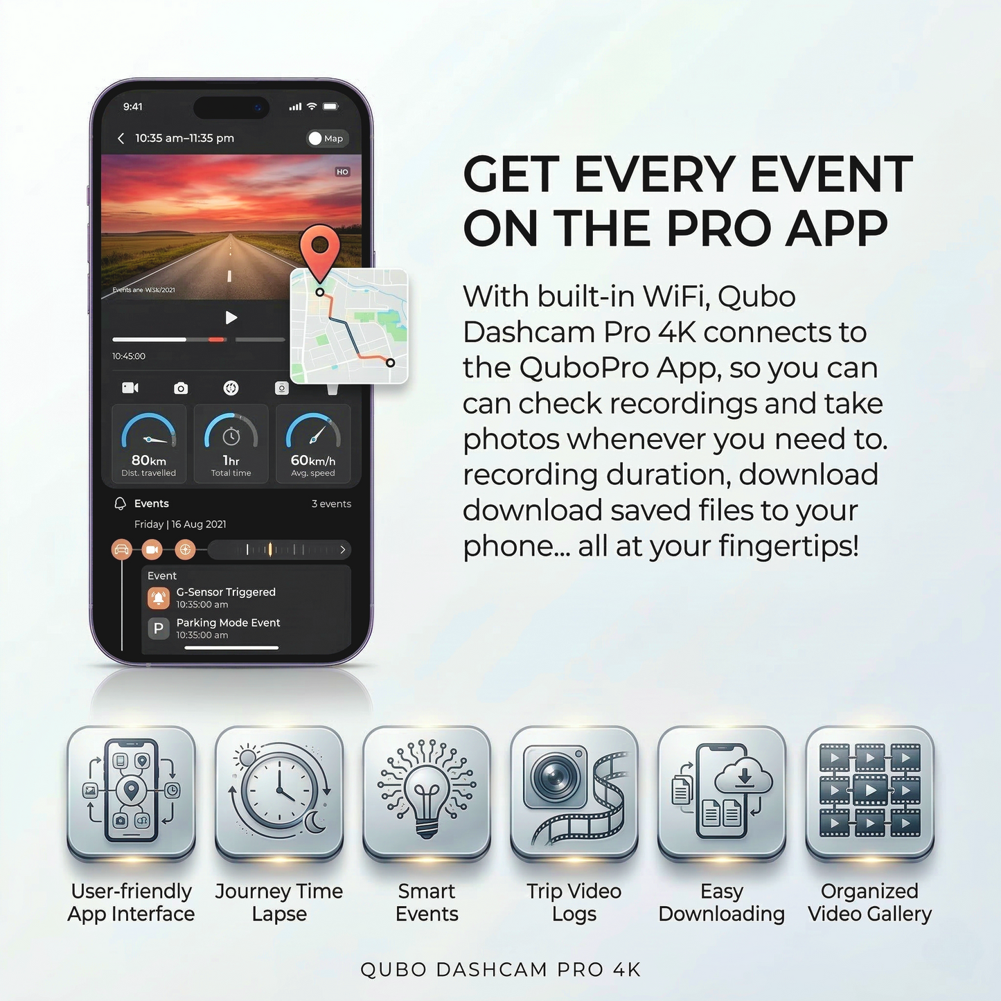Qubo Dashcam Pro-X N-Series | 1080p Full HD Car Dash Camera