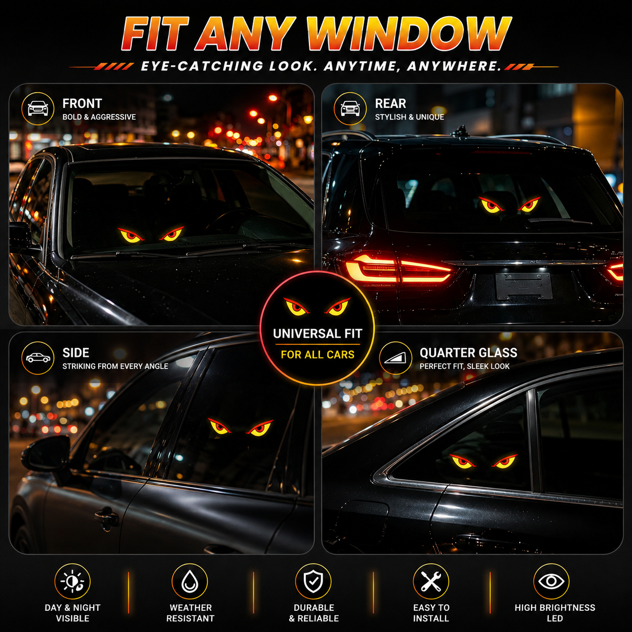 Evil Eye LED Car Window Light | Solar & USB Rechargeable
