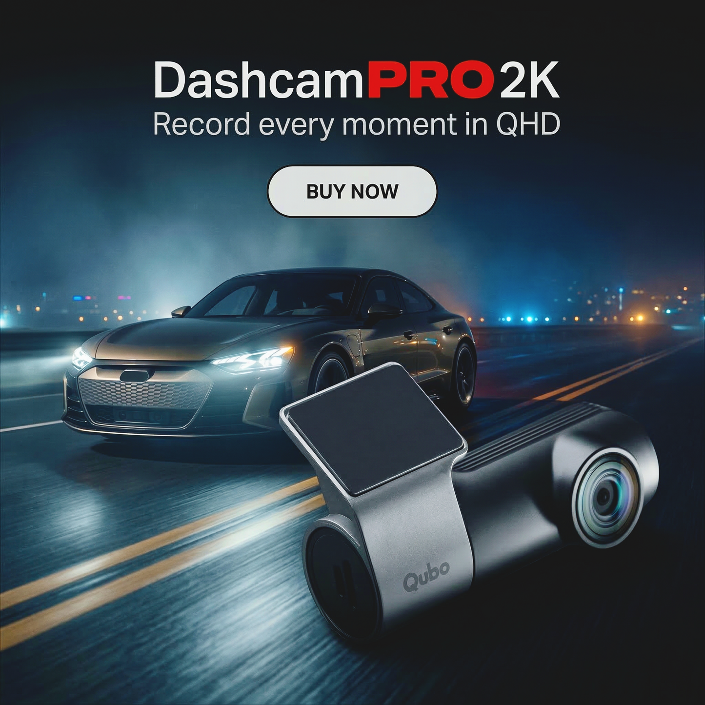 Qubo Smart Dashcam Pro-Series | Premium 2K Quad-HD Car Dash Camera