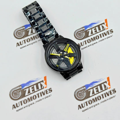 Alloy Wheel Rolling Design Analog Wrist Watch | Premium Black Finish