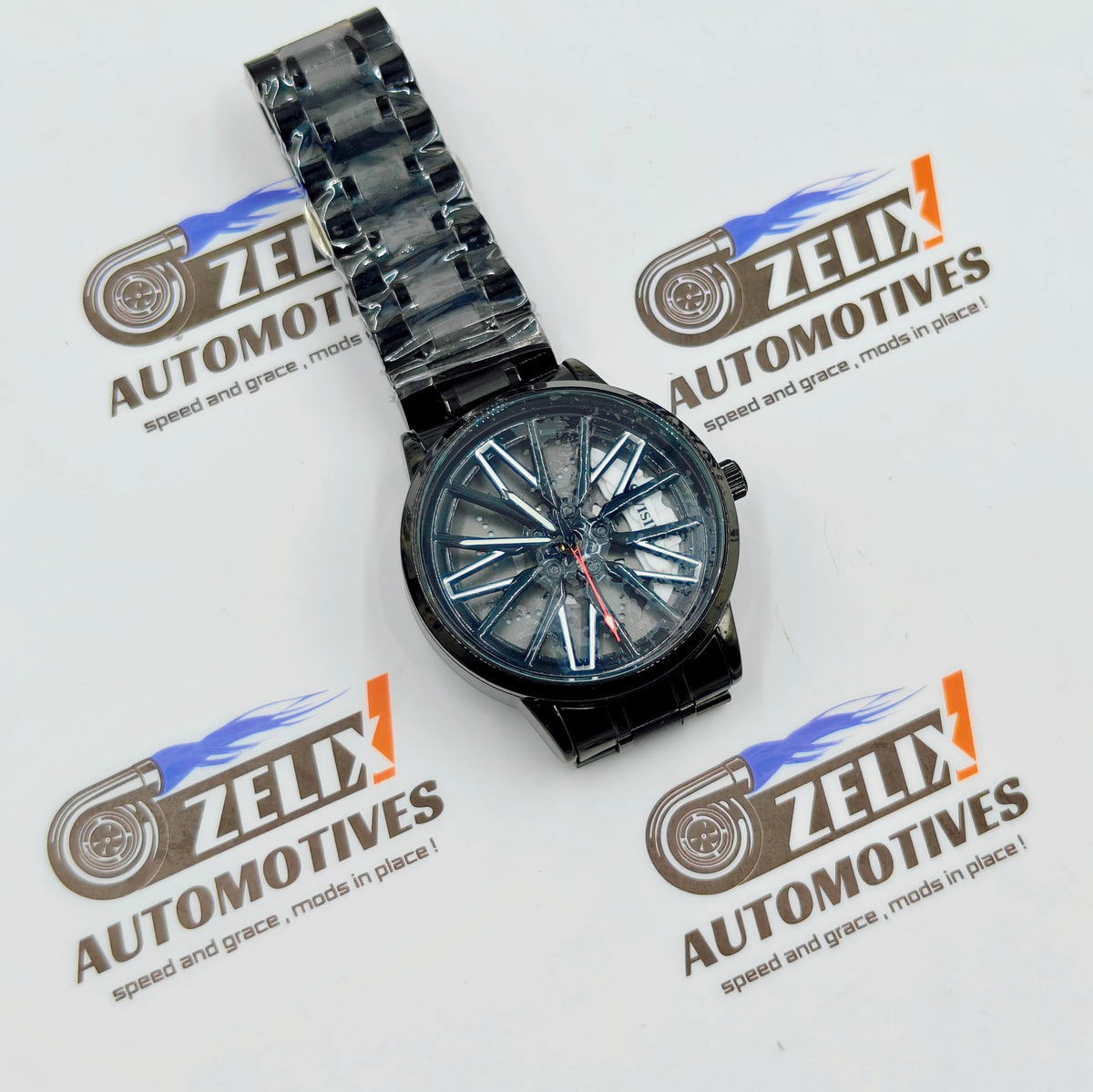 Alloy Wheel Rolling Design Analog Wrist Watch | Premium Black Finish