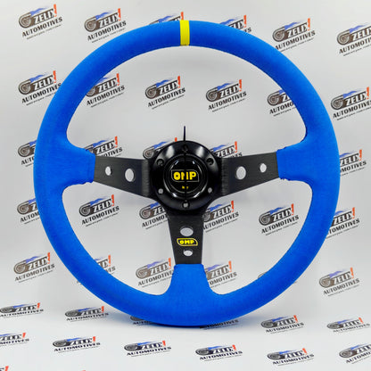 OMP Deep Dish Steering Wheel | Blue Alcantara Finish
