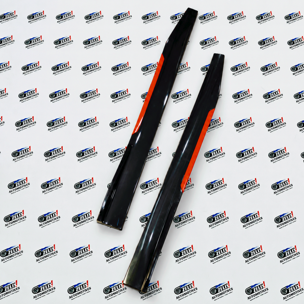 Universal Side Skirts Glossy Black with Red Accent | 120 cm