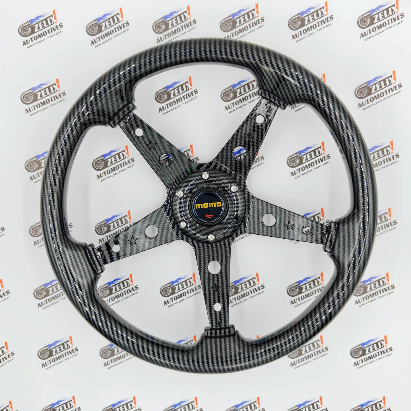 MOMO 5-Spoke Deep Dish Steering Wheel | Carbon Finish