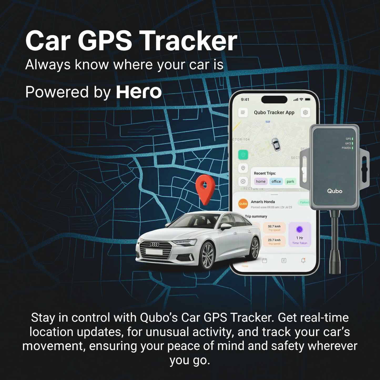 Qubo Car GPS Tracker | Real-Time Vehicle Tracking 24×7 | Equipped With Smart Features
