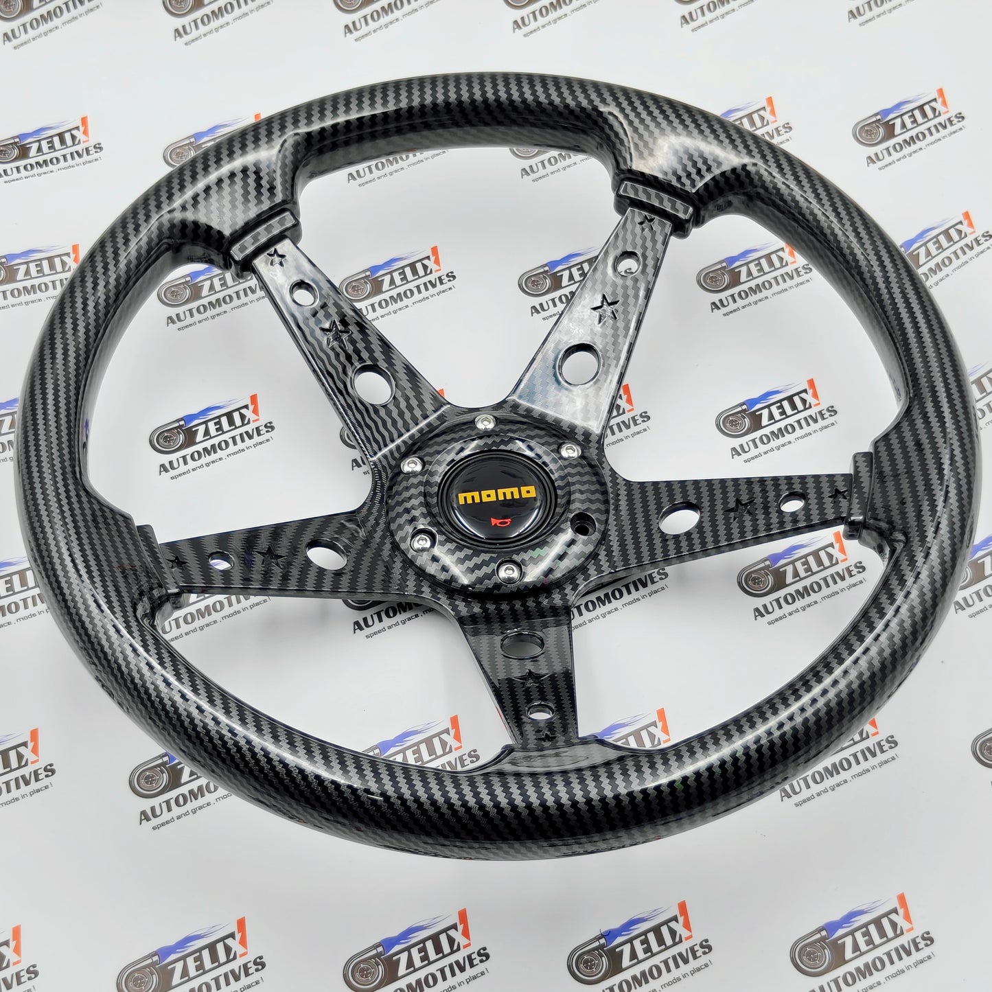 MOMO 5-Spoke Deep Dish Steering Wheel | Carbon Finish