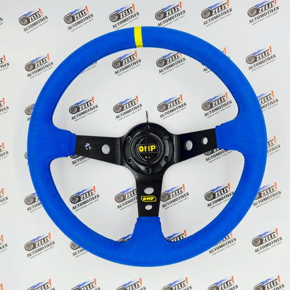 OMP Deep Dish Steering Wheel | Blue Alcantara Finish