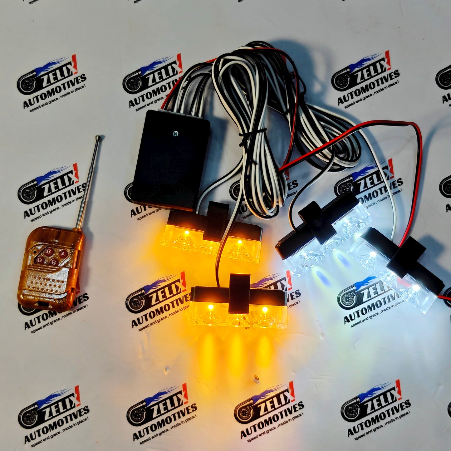 Remote-Controlled Grill Flashers | Red and Blue LED Strobe Lights for Cars
