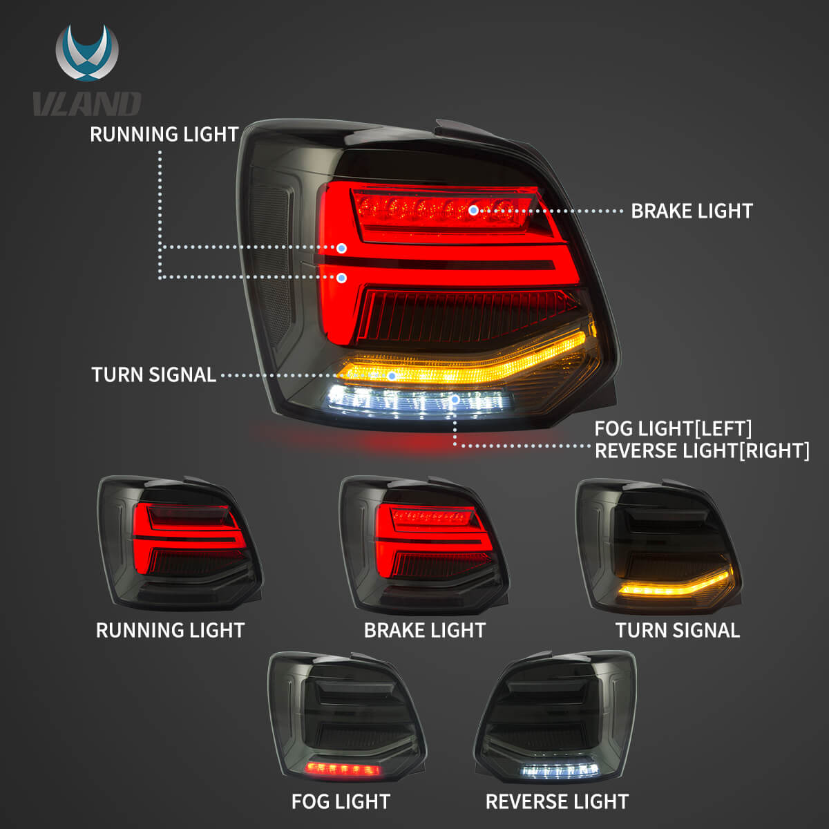 Volkswagen Polo Audi-Q2 Style LED Tail Lights | Aftermarket